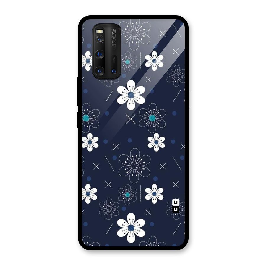 White Floral Shapes Glass Back Case for Vivo iQOO 3