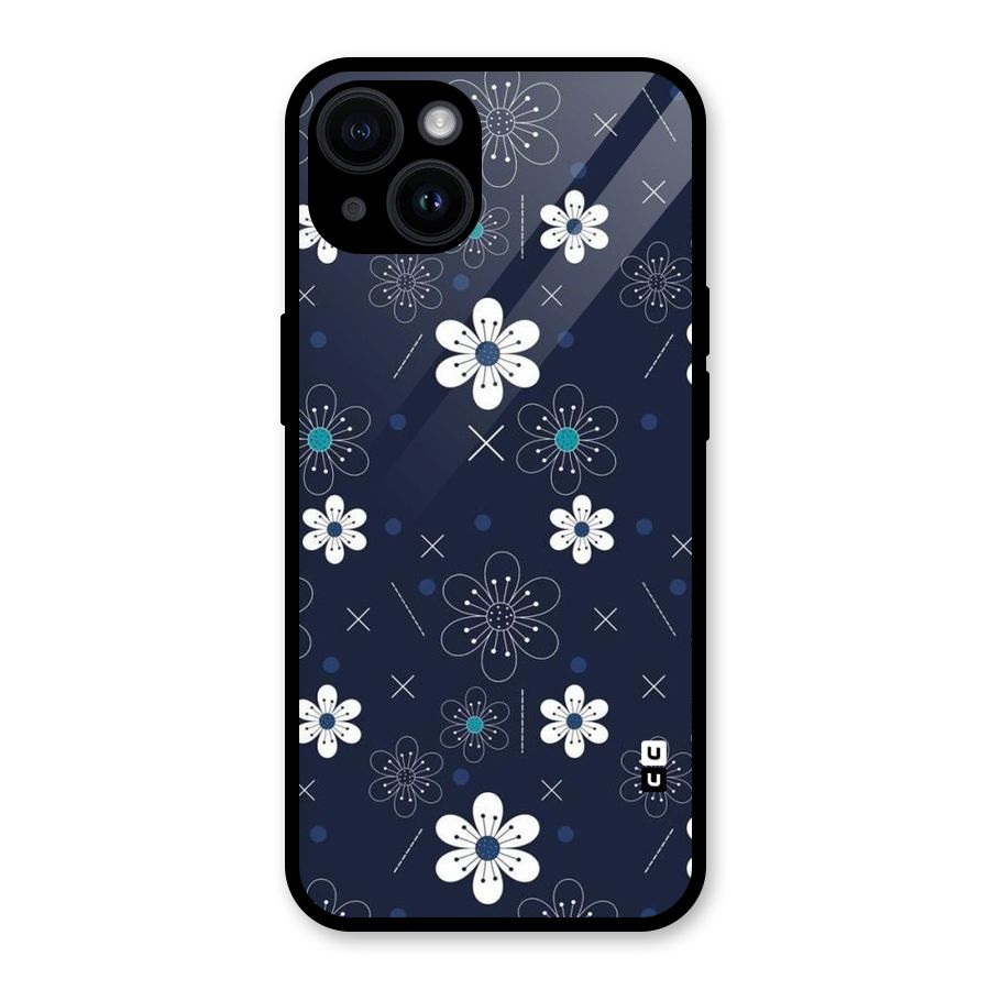 White Floral Shapes Glass Back Case for iPhone 14