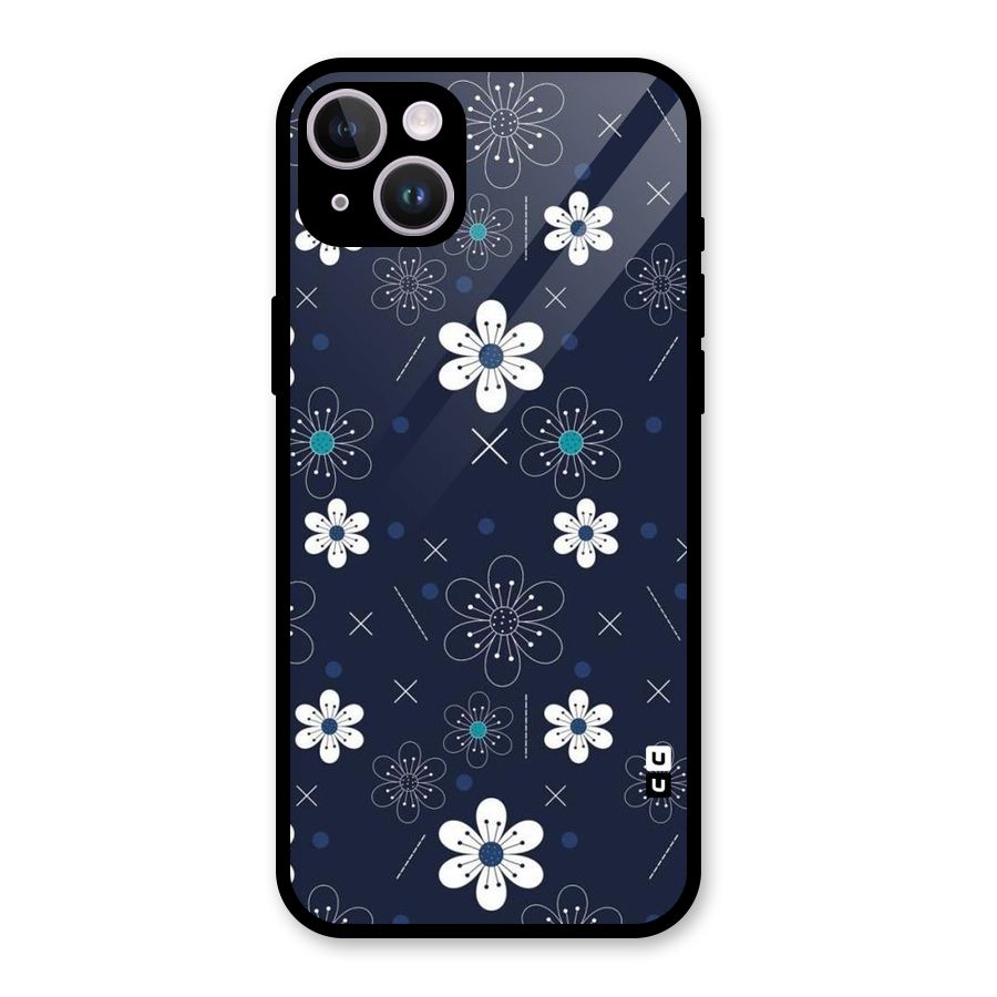 White Floral Shapes Glass Back Case for iPhone 14 Plus