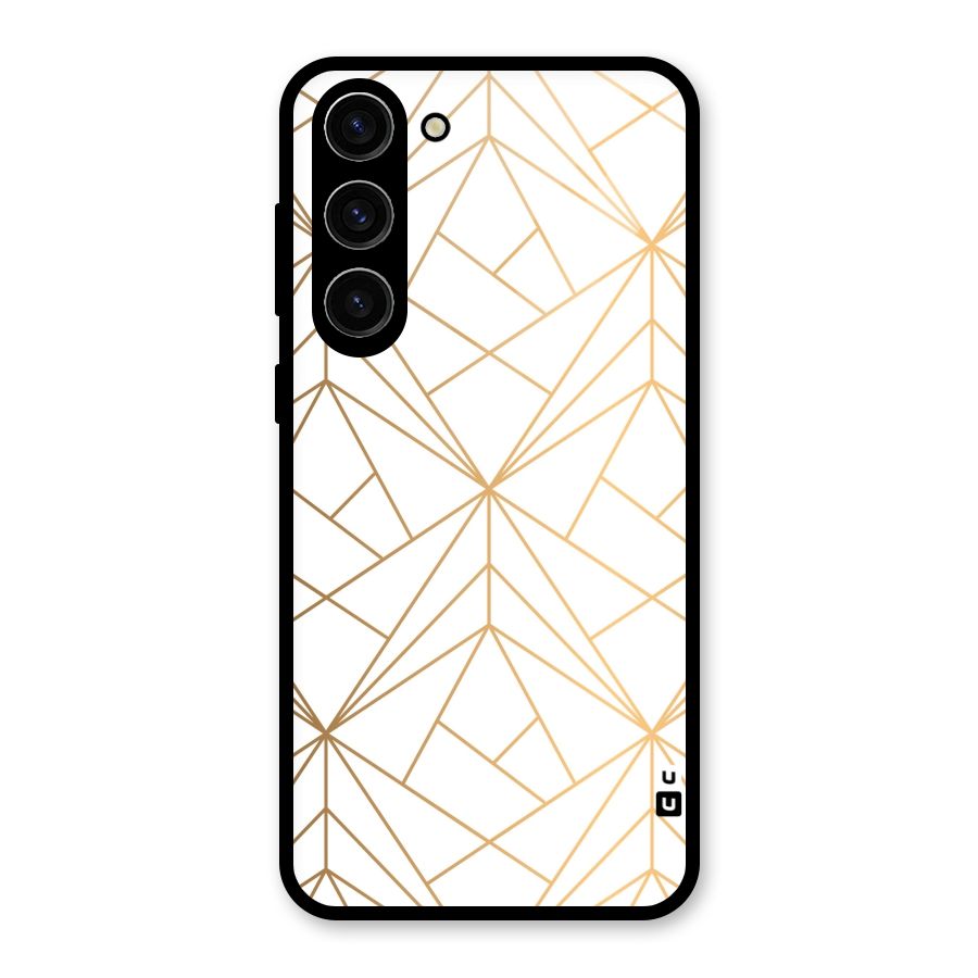 White Golden Zig Zag Glass Back Case for Galaxy S23 Plus