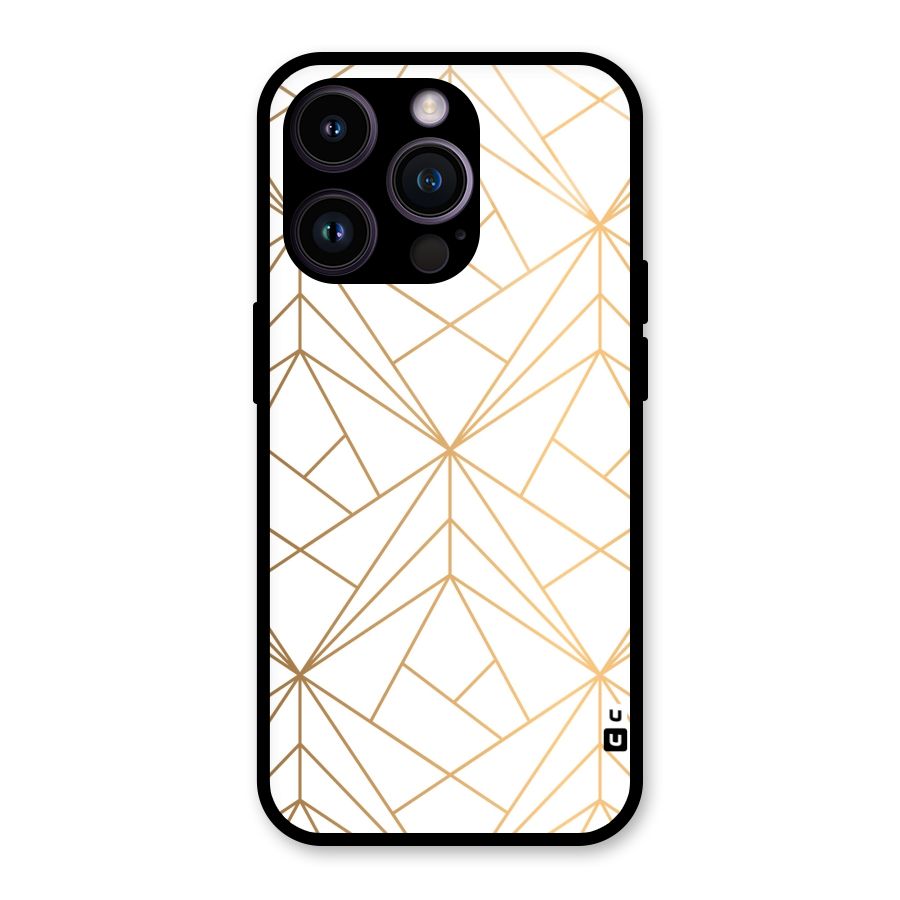 White Golden Zig Zag Glass Back Case for iPhone 14 Pro