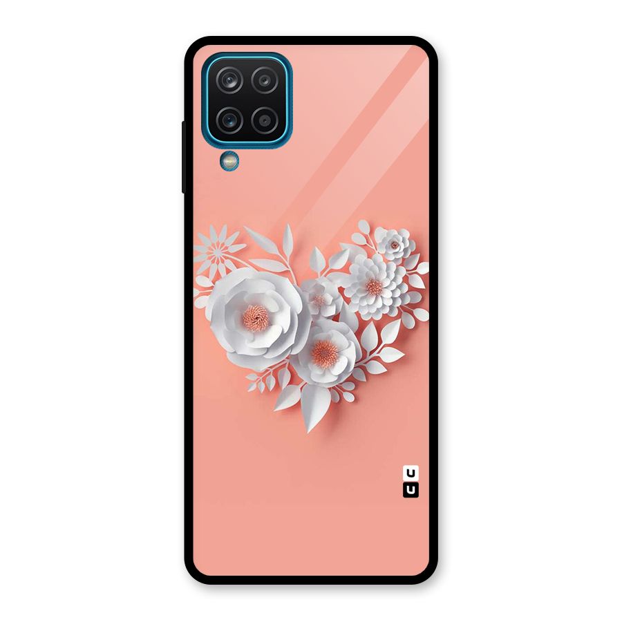 White Paper Flower Glass Back Case for Galaxy A12