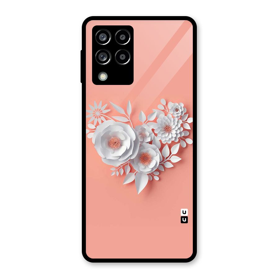 White Paper Flower Glass Back Case for Galaxy M53 5G