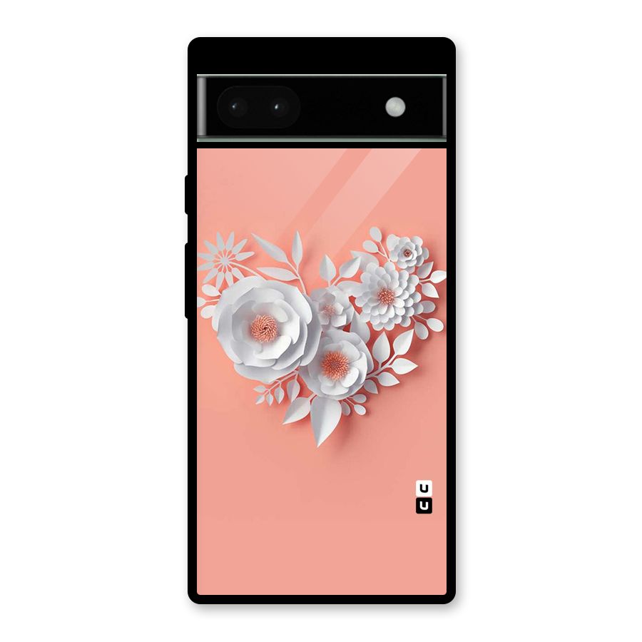 White Paper Flower Glass Back Case for Google Pixel 6a