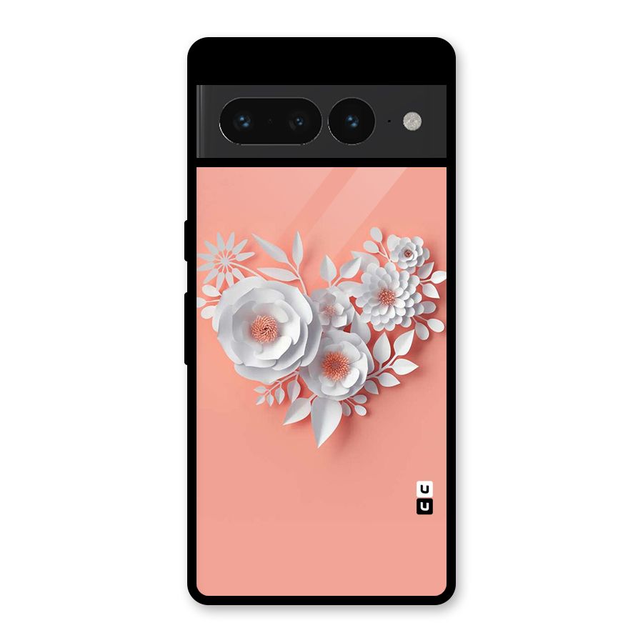 White Paper Flower Glass Back Case for Google Pixel 7 Pro