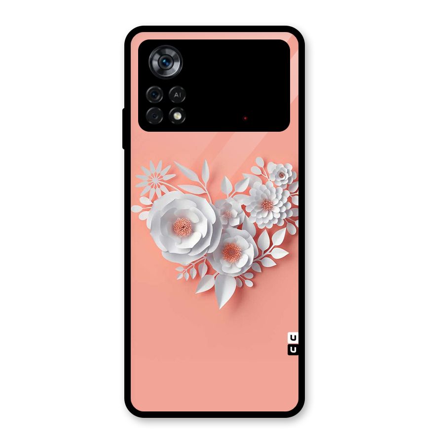 White Paper Flower Glass Back Case for Poco X4 Pro 5G