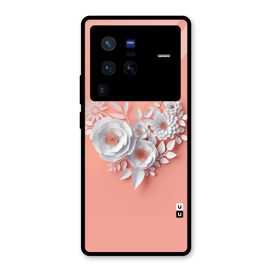 White Paper Flower Glass Back Case for Vivo X80 Pro