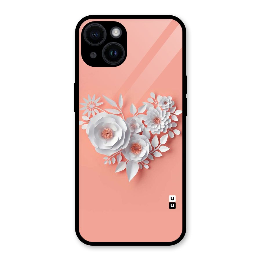 White Paper Flower Glass Back Case for iPhone 14
