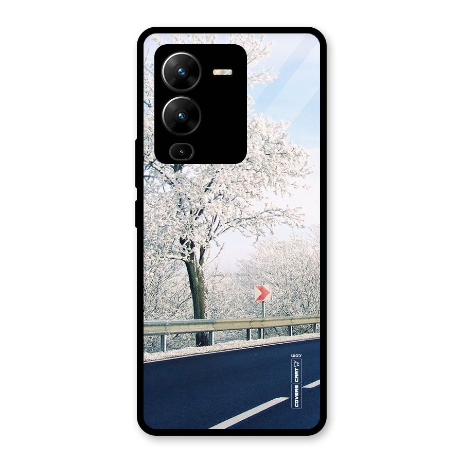 White Snow Tree Glass Back Case for Vivo V25 Pro