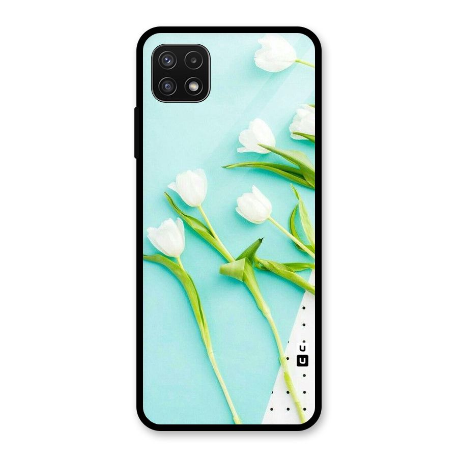 White Tulips Glass Back Case for Galaxy A22 5G