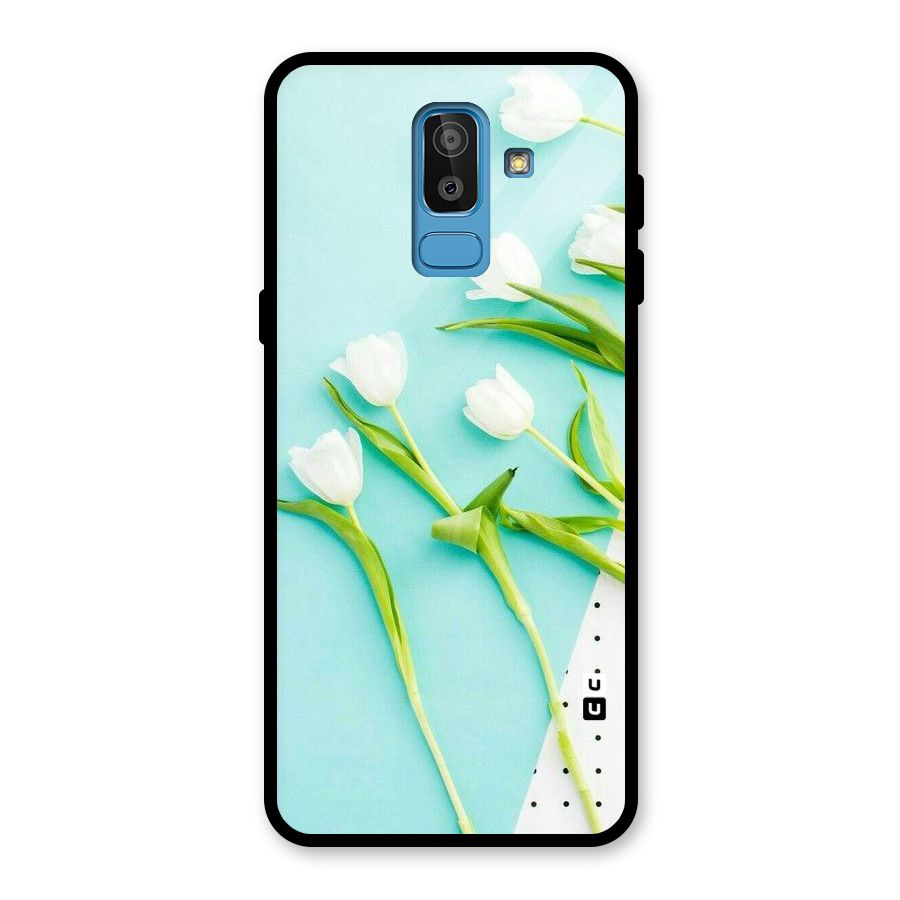 White Tulips Glass Back Case for Galaxy J8