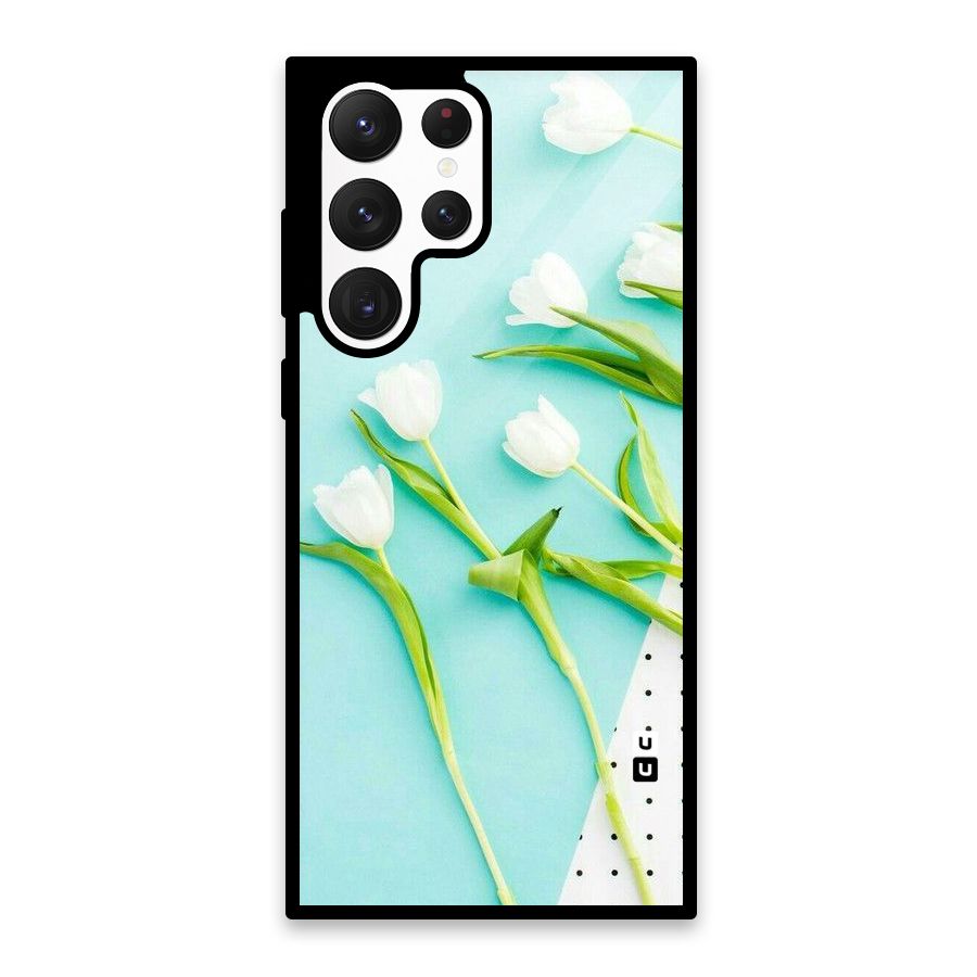 White Tulips Glass Back Case for Galaxy S22 Ultra 5G