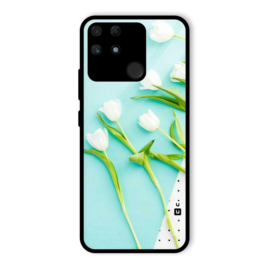 White Tulips Glass Back Case for Realme Narzo 50A
