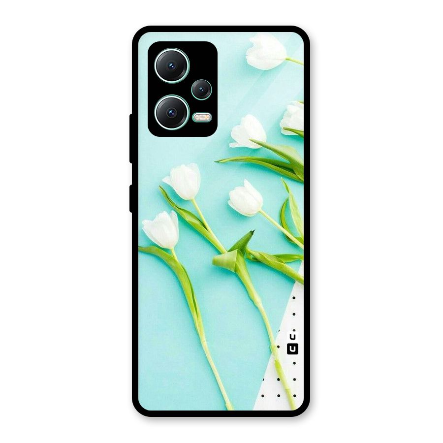 White Tulips Glass Back Case for Redmi Note 12 5G
