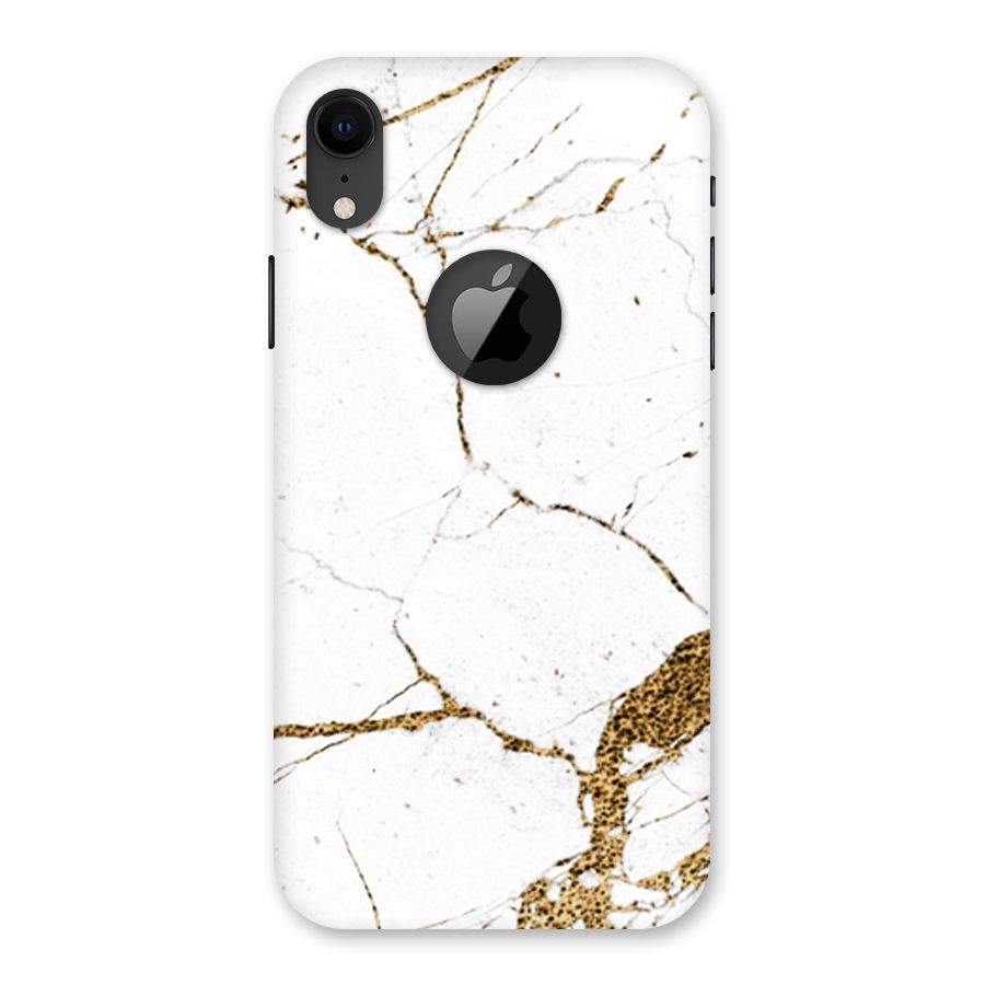 White and Gold Design Back Case for iPhone XR Logo Cut