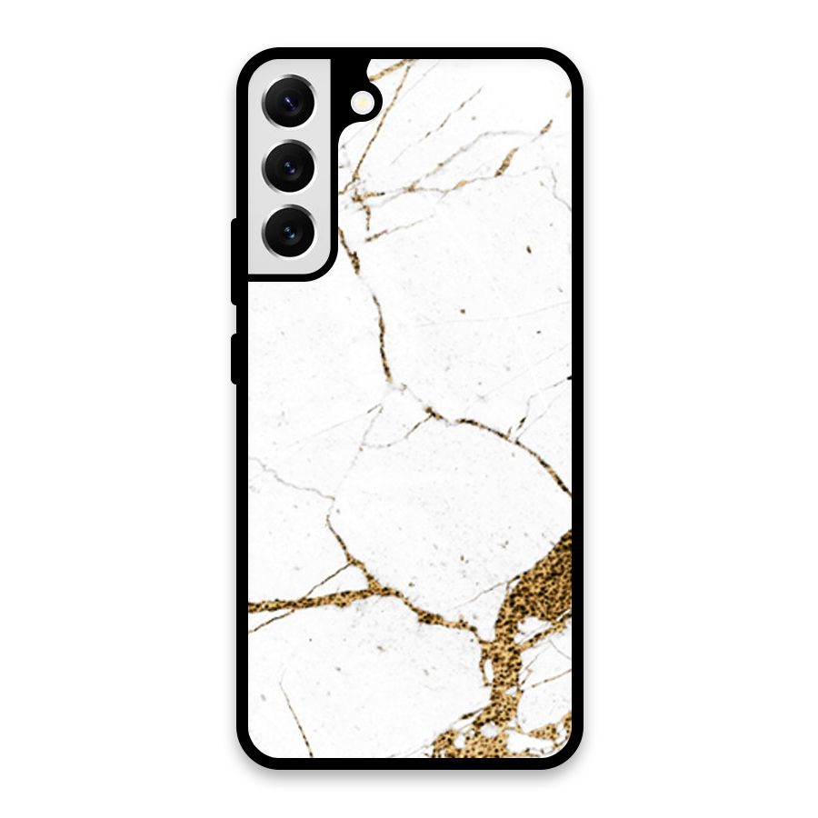 White and Gold Design Glass Back Case for Galaxy S22 Plus 5G