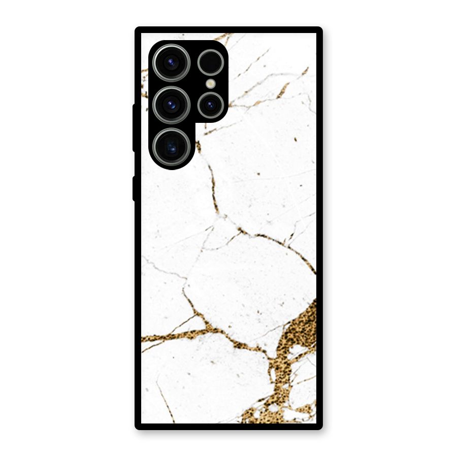 White and Gold Design Glass Back Case for Galaxy S23 Ultra