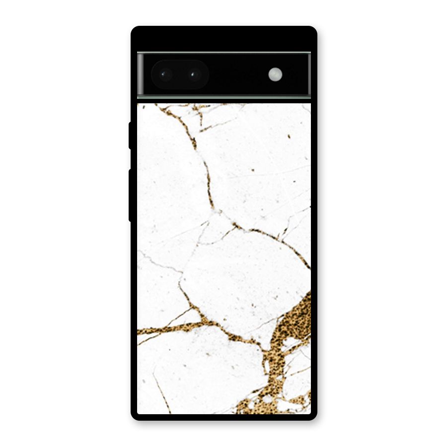 White and Gold Design Glass Back Case for Google Pixel 6a