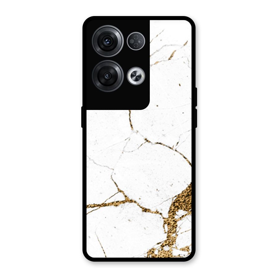 White and Gold Design Glass Back Case for Oppo Reno8 Pro 5G