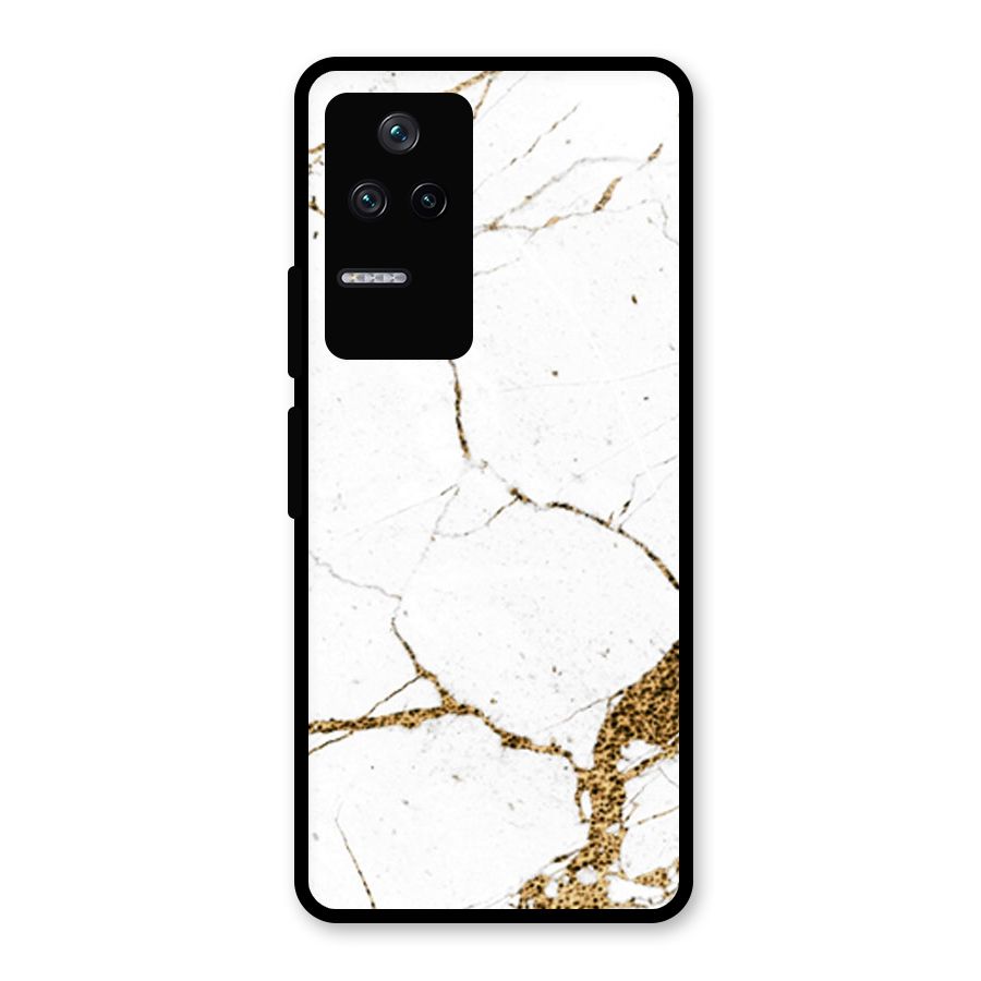 White and Gold Design Glass Back Case for Poco F4 5G