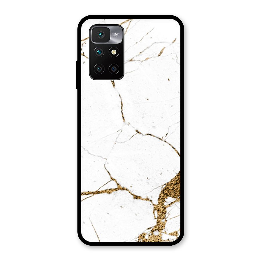 White and Gold Design Glass Back Case for Redmi 10 Prime