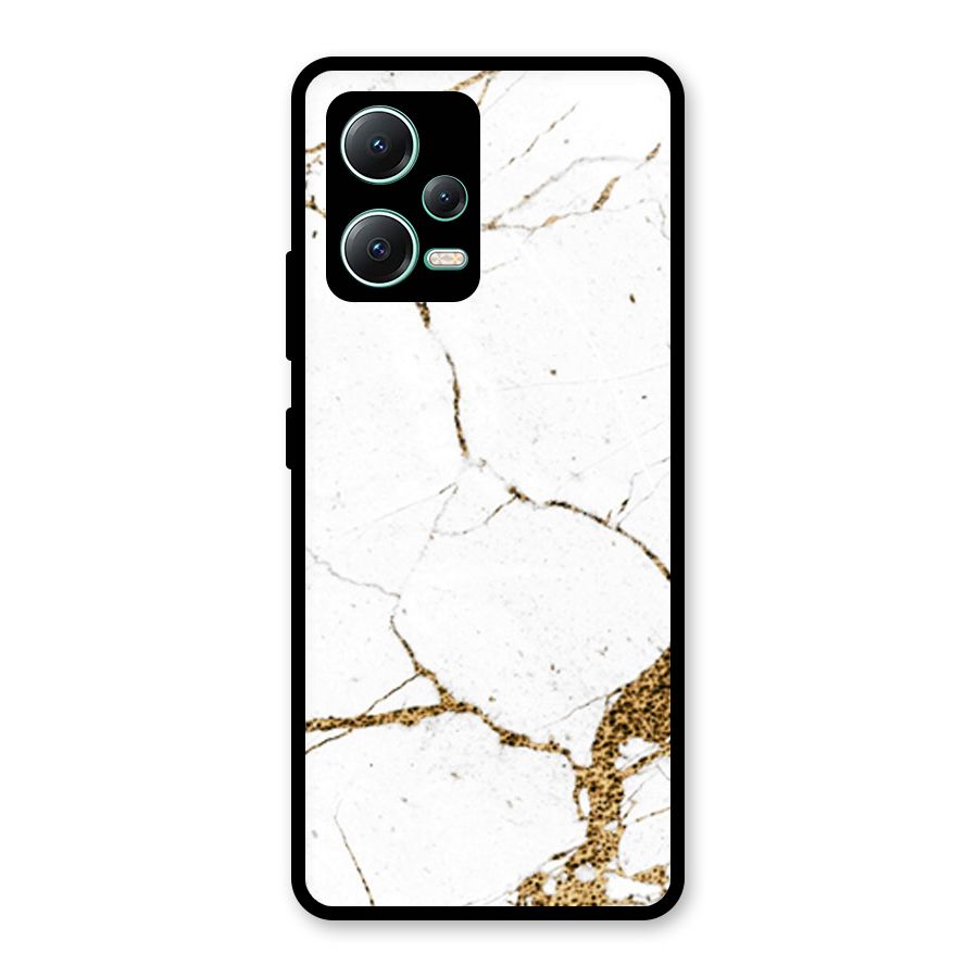 White and Gold Design Glass Back Case for Redmi Note 12 5G