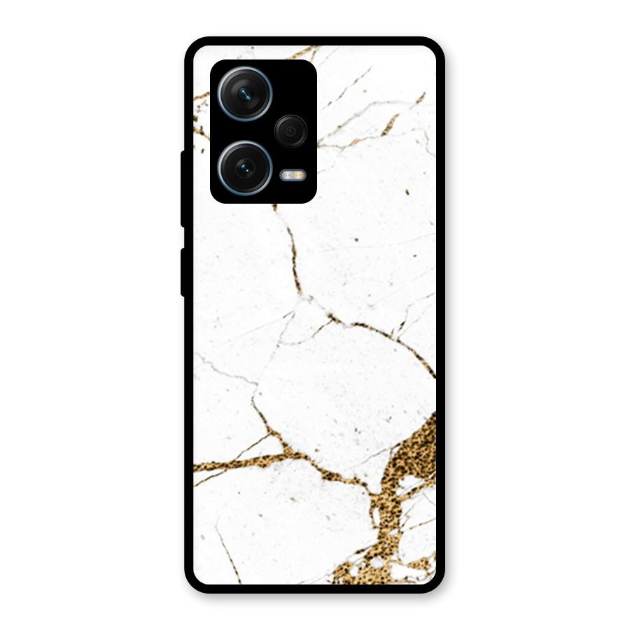 White and Gold Design Glass Back Case for Redmi Note 12 Pro Plus 5G