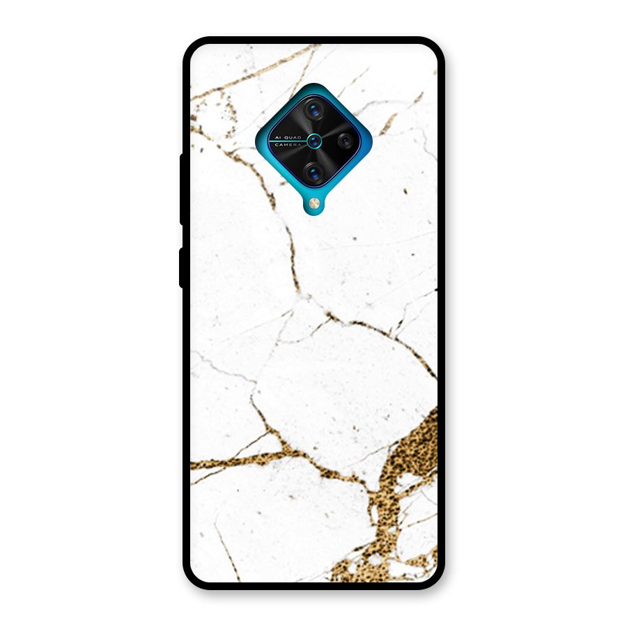White and Gold Design Glass Back Case for Vivo S1 Pro