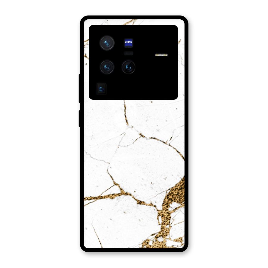 White and Gold Design Glass Back Case for Vivo X80 Pro