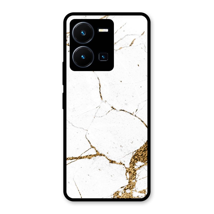 White and Gold Design Glass Back Case for Vivo Y35