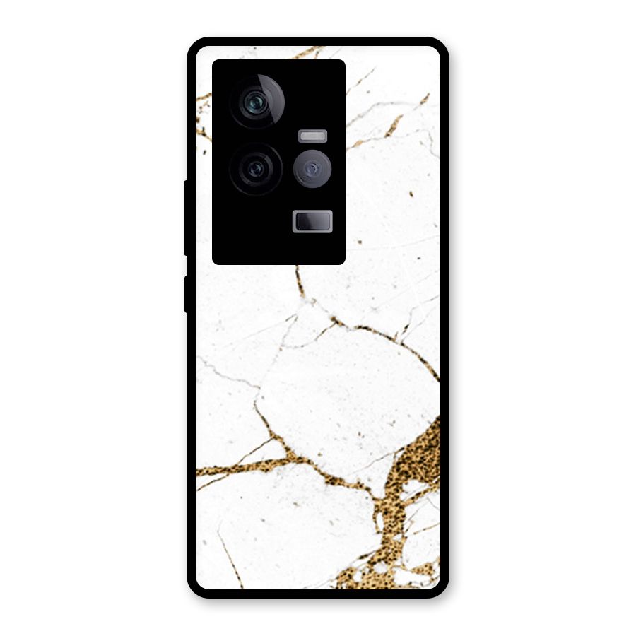 White and Gold Design Glass Back Case for Vivo iQOO 11 5G