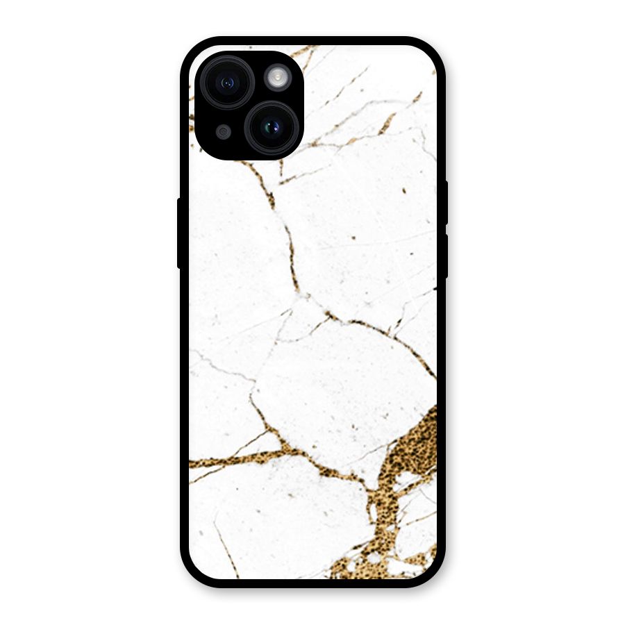 White and Gold Design Glass Back Case for iPhone 14