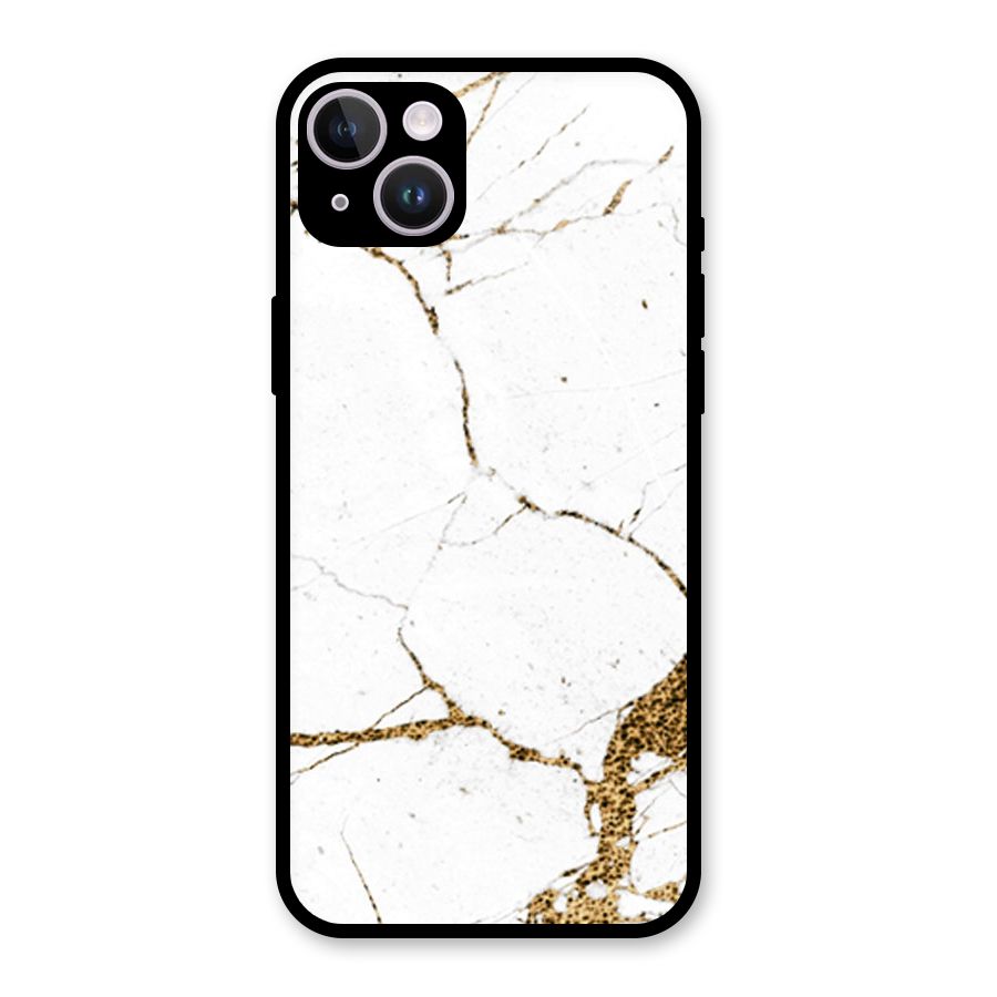 White and Gold Design Glass Back Case for iPhone 14 Plus