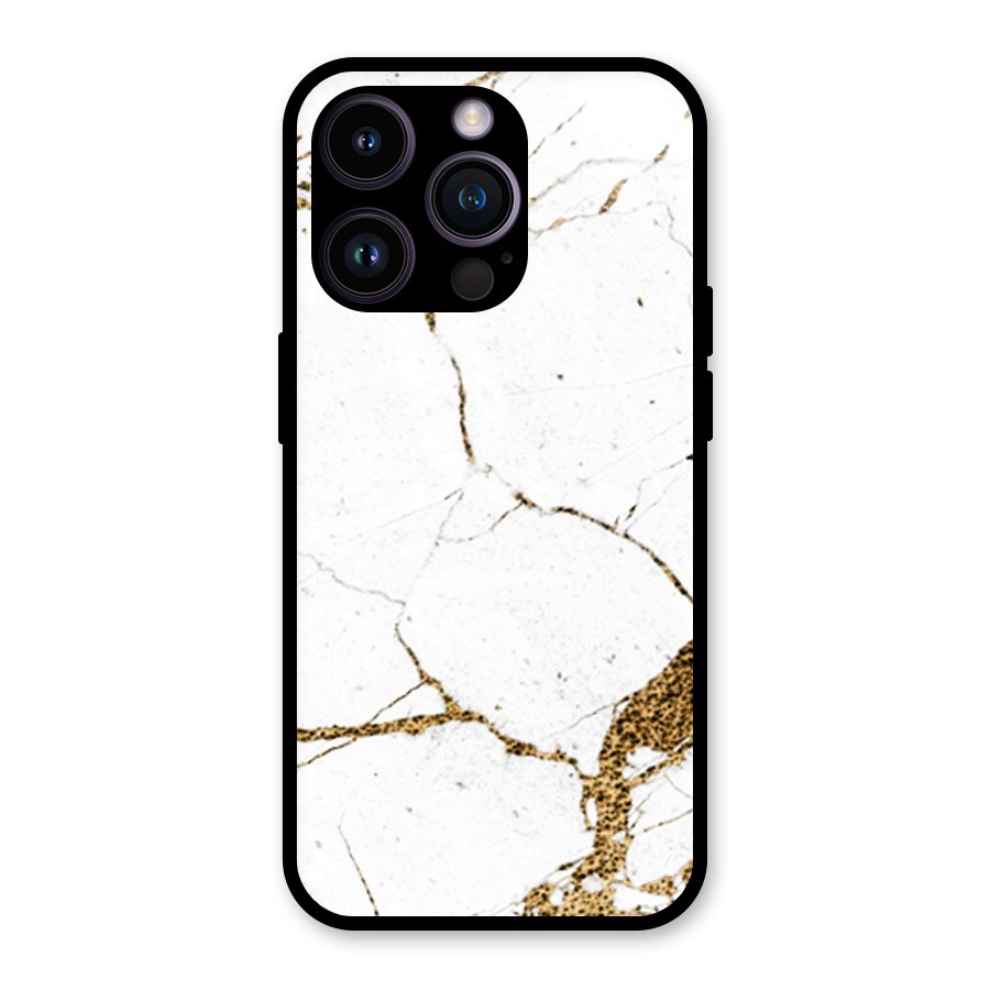 White and Gold Design Glass Back Case for iPhone 14 Pro