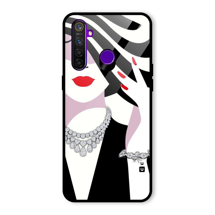 Women Beauty Glass Back Case for Realme 5 Pro