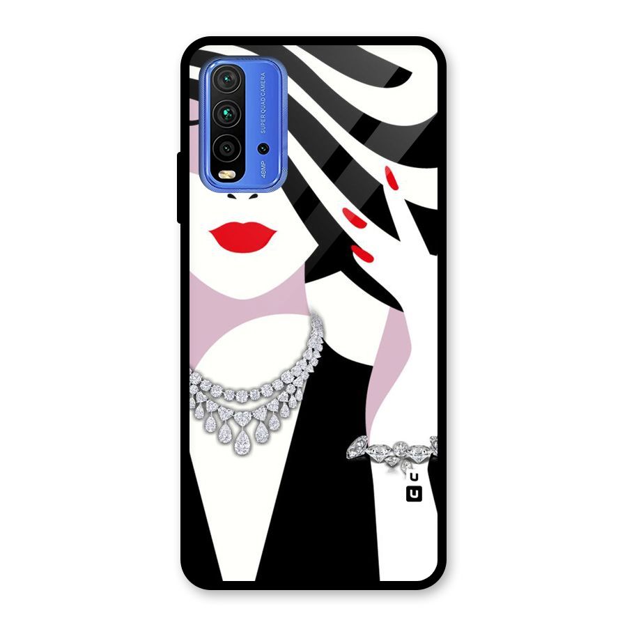Women Beauty Glass Back Case for Redmi 9 Power