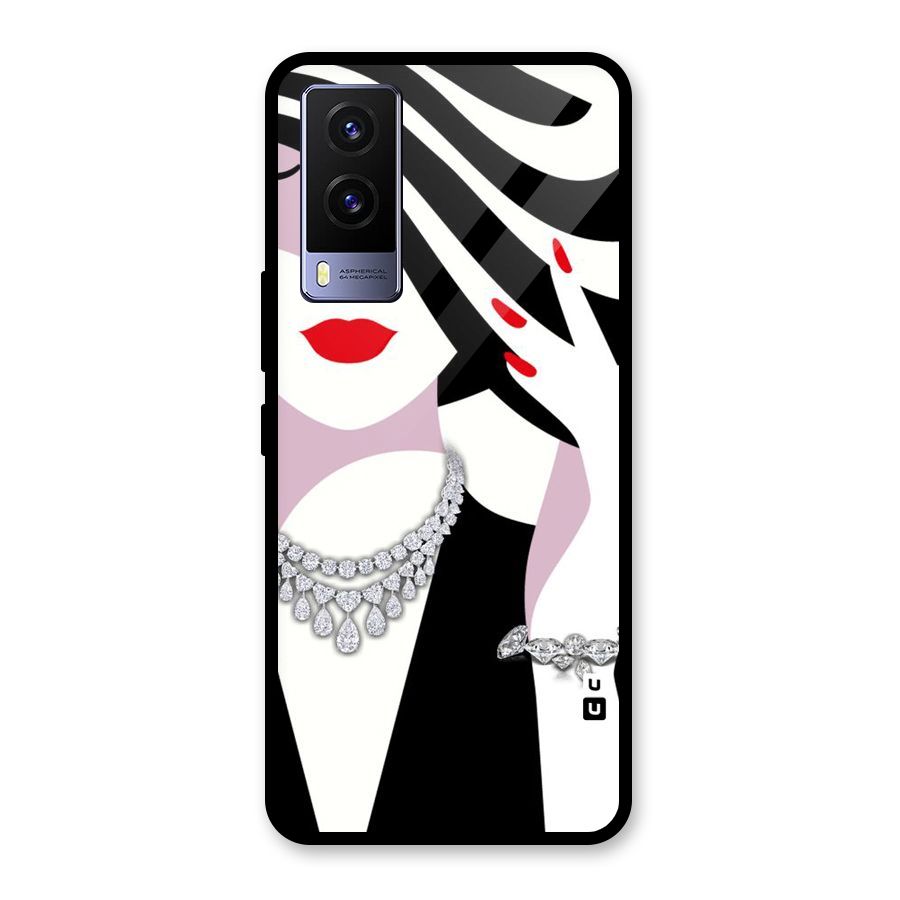 Women Beauty Glass Back Case for Vivo V21e 5G