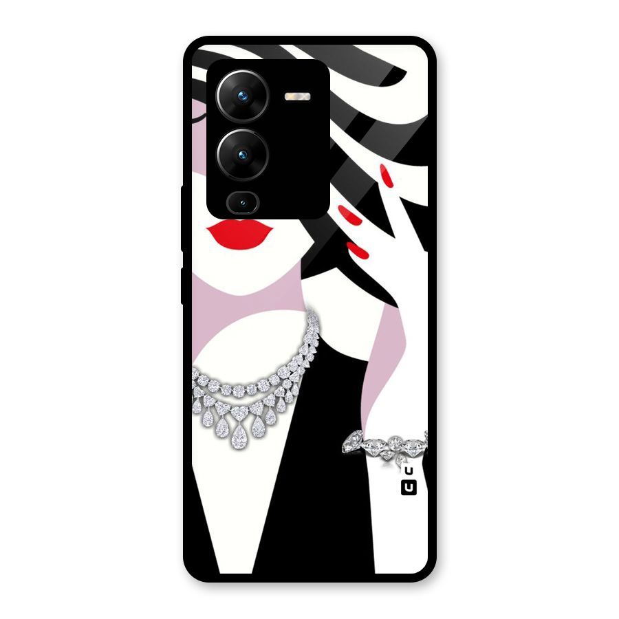 Women Beauty Glass Back Case for Vivo V25 Pro