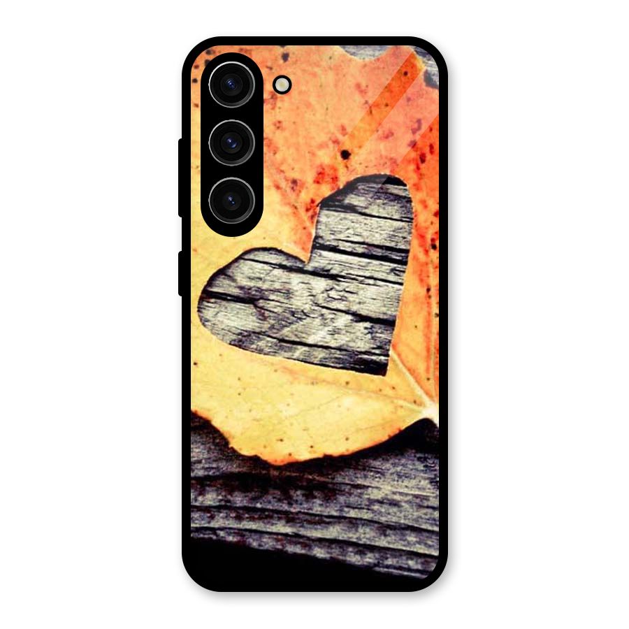 Wood Heart Leaf Glass Back Case for Galaxy S23