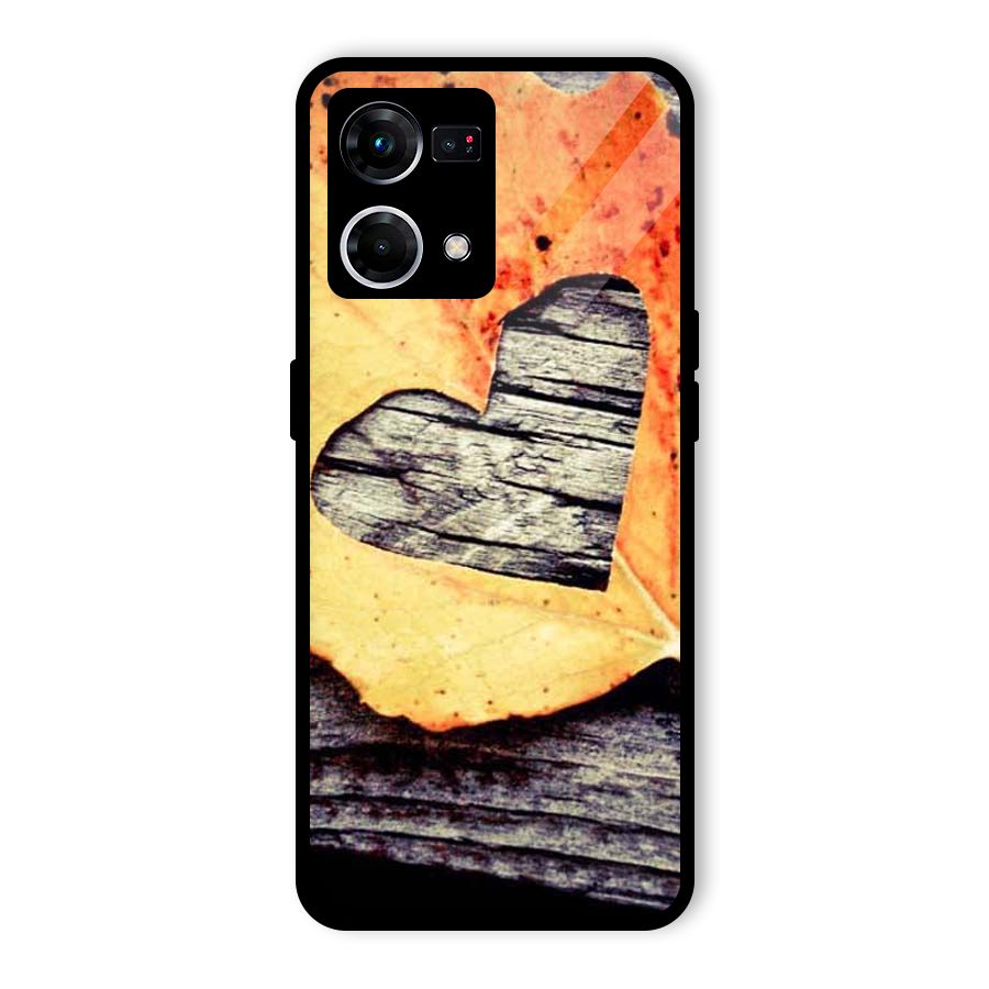 Wood Heart Leaf Glass Back Case for Oppo F21 Pro 5G