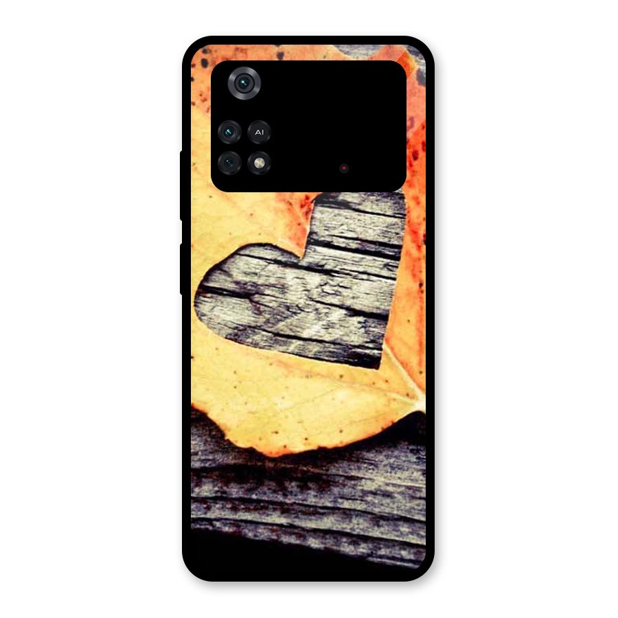 Wood Heart Leaf Glass Back Case for Poco M4 Pro 4G