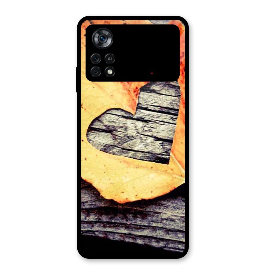 Wood Heart Leaf Glass Back Case for Poco X4 Pro 5G