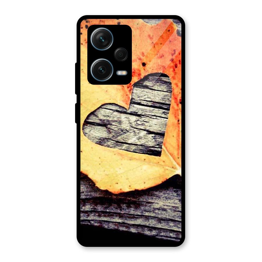 Wood Heart Leaf Glass Back Case for Redmi Note 12 Pro Plus 5G