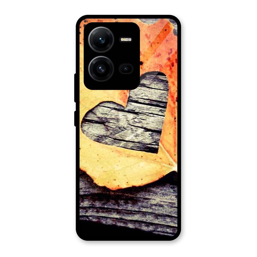 Wood Heart Leaf Glass Back Case for Vivo V25