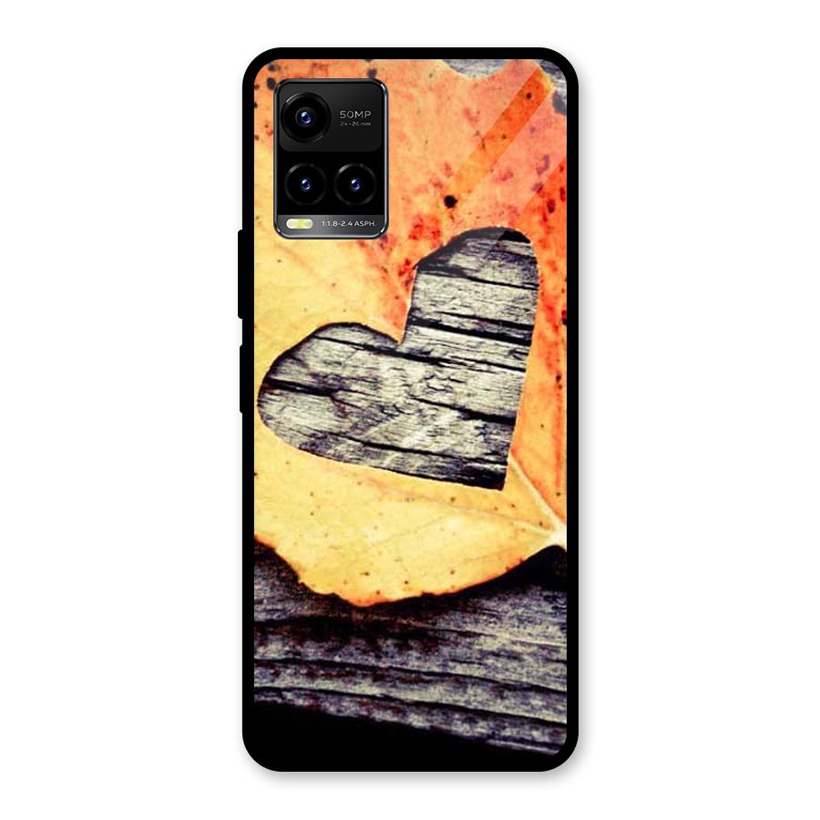 Wood Heart Leaf Glass Back Case for Vivo Y21A