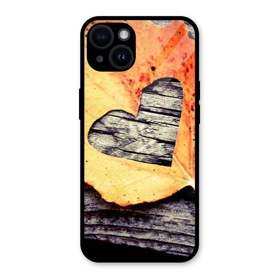 Wood Heart Leaf Glass Back Case for iPhone 14