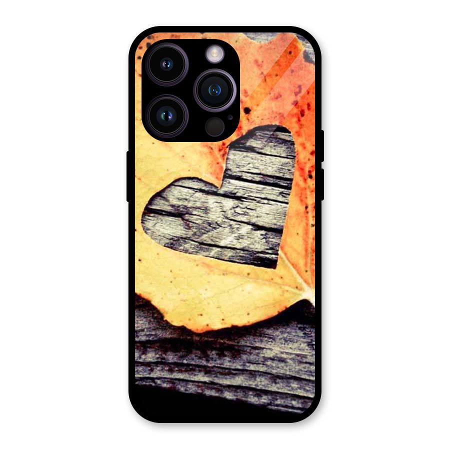 Wood Heart Leaf Glass Back Case for iPhone 14 Pro