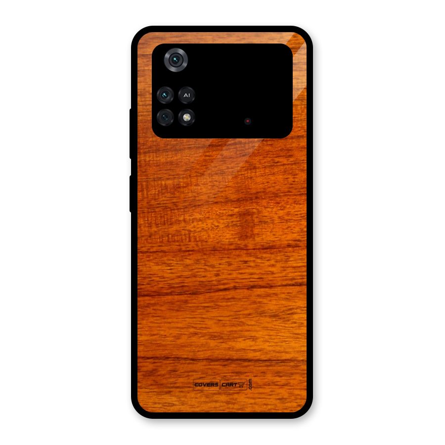 Wood Texture Design Glass Back Case for Poco M4 Pro 4G