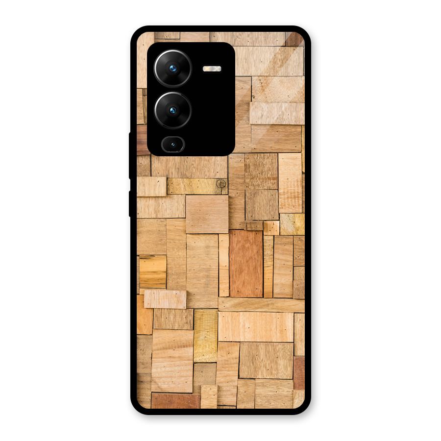 Wooden Blocks Glass Back Case for Vivo V25 Pro