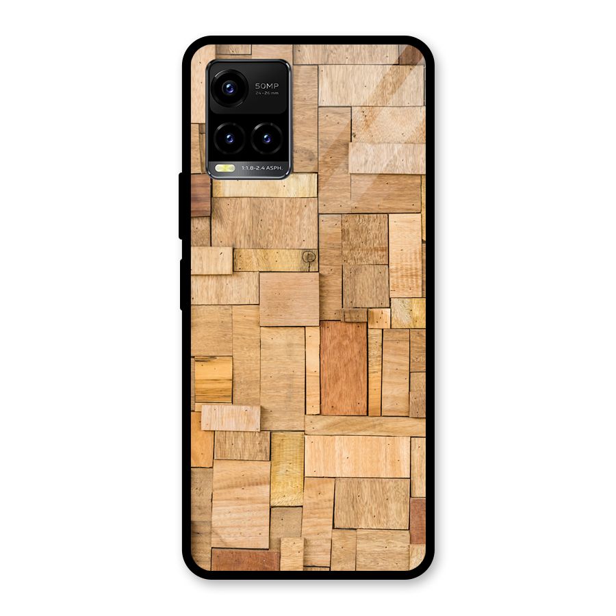 Wooden Blocks Glass Back Case for Vivo Y21A